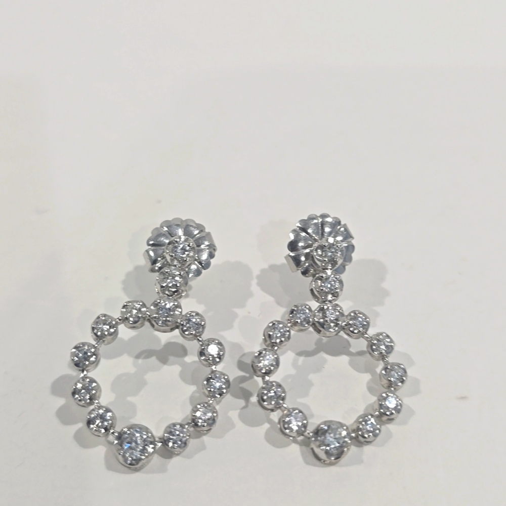 Price Drop! ✔️14K WG Circle Design Natural Diamond Drop Earrings ~ 2.12 ct Total